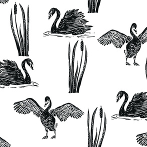 Scattered Black Swans - larger block print