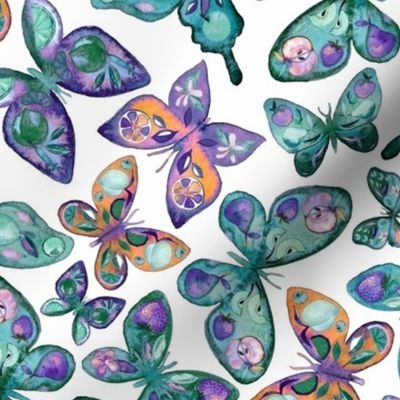 Watercolor Fruit Patterned Butterflies - Forest Green, Orange, Purple - custom request