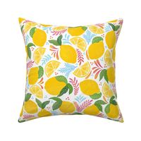 Large scale Juicy lemons with pink blue leaves, pink lemonade