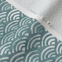 Japanese Block Print Pattern of Ocean Waves in White on Teal (xl scale) | Japanese Waves Pattern in Sea Foam, Blue Green Boho Print, Beach Fabric.