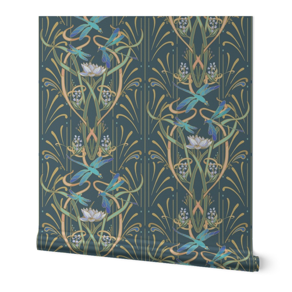 Art Nouveau Dragonflies Small | Deep Teal Green