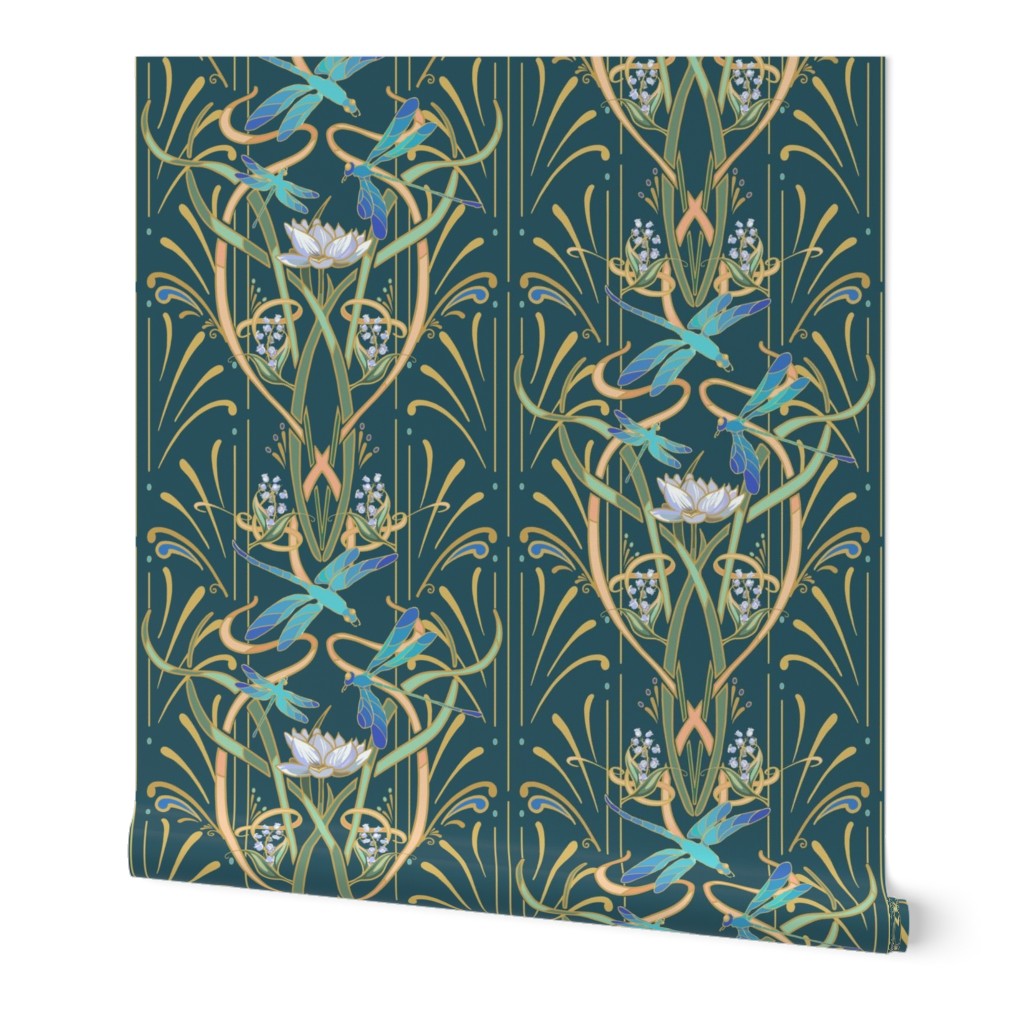 Art Nouveau Dragonflies Small | Deep Teal Green