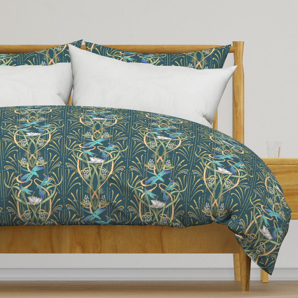 Art Nouveau Dragonflies Small | Deep Teal Green