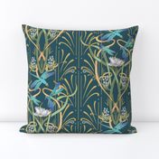 Art Nouveau Dragonflies Small | Deep Teal Green