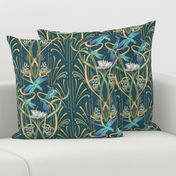 Art Nouveau Dragonflies Small | Deep Teal Green