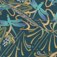 Art Nouveau Dragonflies Small | Deep Teal Green