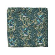 Art Nouveau Dragonflies Small | Deep Teal Green