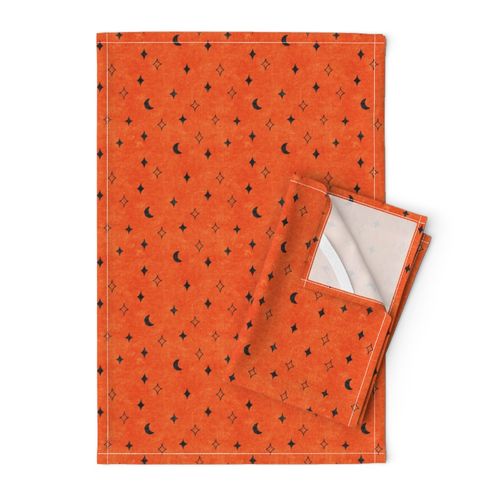 moon and stars - black on orange - LAD20