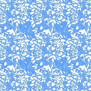 Bright Blue Background with Lily White Hand-Drawn Leaves