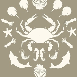 Nautical Seafood Toile in Taupe & Ivory