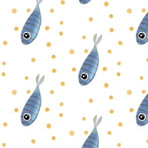 Blue fish / ORANGE POLKA DOTS