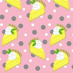 Lemon Ala Mod Pie  w/ White & Grey Polka-Dots  - on Pink   