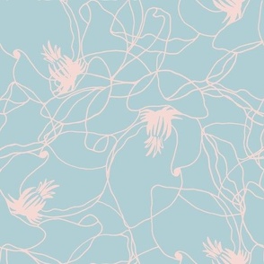 Blue and Pink Line Art of Magnolia Flowers
