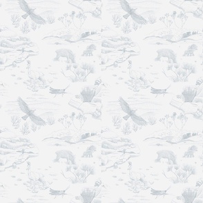ENCOUNTERS IN THE MOUNTAINS TOILE  blue grey