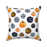 LARGE watercolor pumpkins fabric - halloween fabric - white