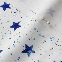 Moondust and stars - navy blue watercolor night sky with splatters and stars for modern nursery baby