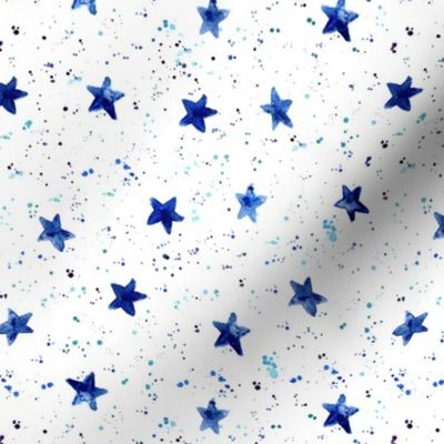 Moondust and stars - navy blue watercolor night sky with splatters and stars for modern nursery baby