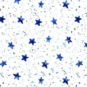 Moondust and stars - navy blue watercolor night sky with splatters and stars for modern nursery baby