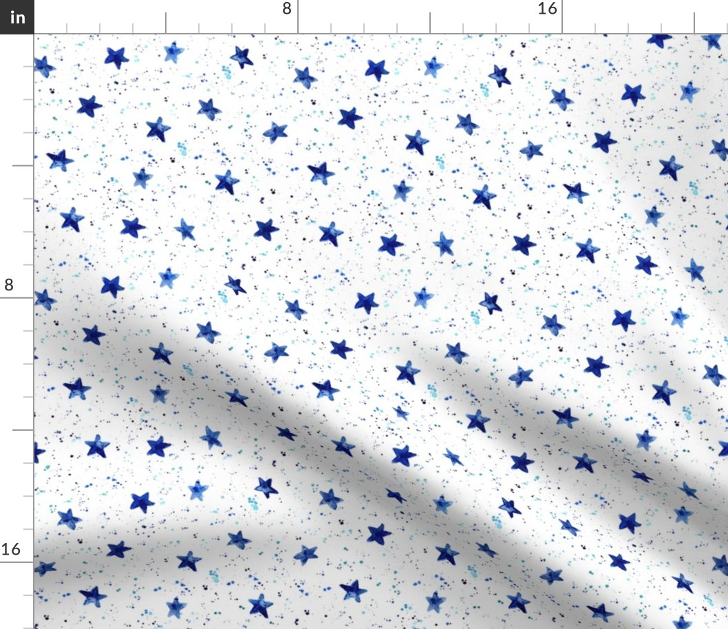 Moondust and stars - navy blue watercolor night sky with splatters and stars for modern nursery baby