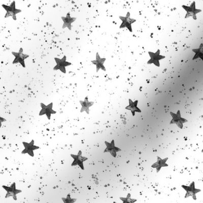 Silver grey Moondust and stars - watercolor night sky with splatters and stars for modern nursery baby 306