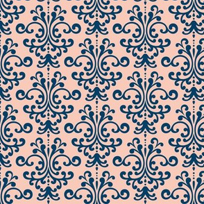 damask navy on blush