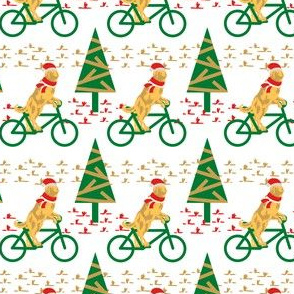 Dogs Day Out on a Bike- Golden Retriever with Santa's Hat and scarf- White Background- Small Scale