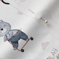 Play all day - watercolor bear - white big