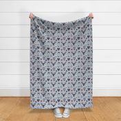 Small scale // Friendly Canadian Geometric Animals // grey blue background black and white dark orange brown and grey bear moose fox lynx beaver castor wolf raccoon bison