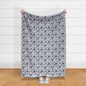 Small scale // Friendly Canadian Geometric Animals // grey blue stripes linen texture background black and white dark orange brown and grey bear moose fox lynx beaver castor wolf raccoon bison