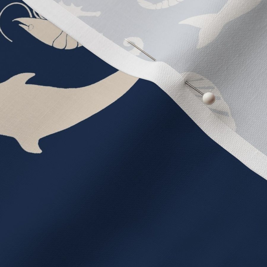 Nautical Toile - Navy, Ivory Fabric | Spoonflower