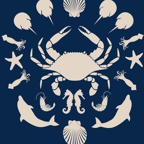 Nautical Toile  - Navy, Ivory