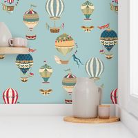 Vintage Hot Air Balloons in Sky Blue