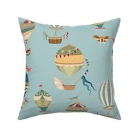 Vintage Hot Air Balloons in Sky Blue