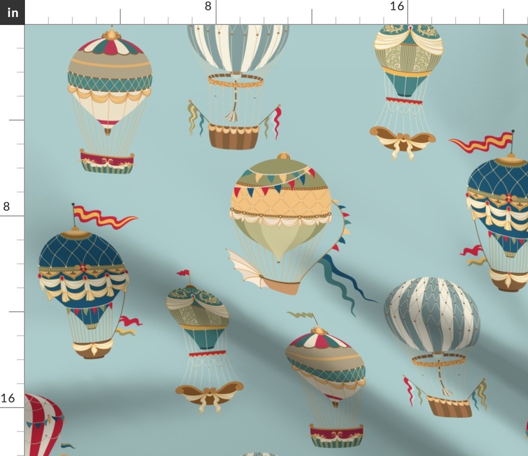 Vintage Hot Air Balloons in Sky Blue