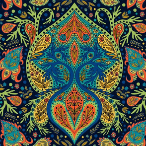 Paisley Pattern in Blue, Brick-Red & Green