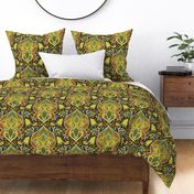 Retro Green, Yellow & Orange Paisley Pattern