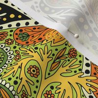 Retro Green, Yellow & Orange Paisley Pattern