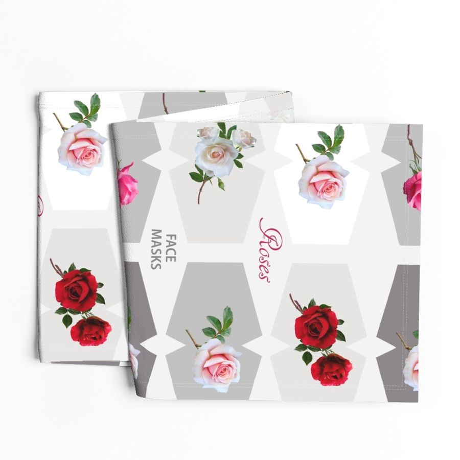 Beautiful Roses Cut and Sew Grey background Face Masks 