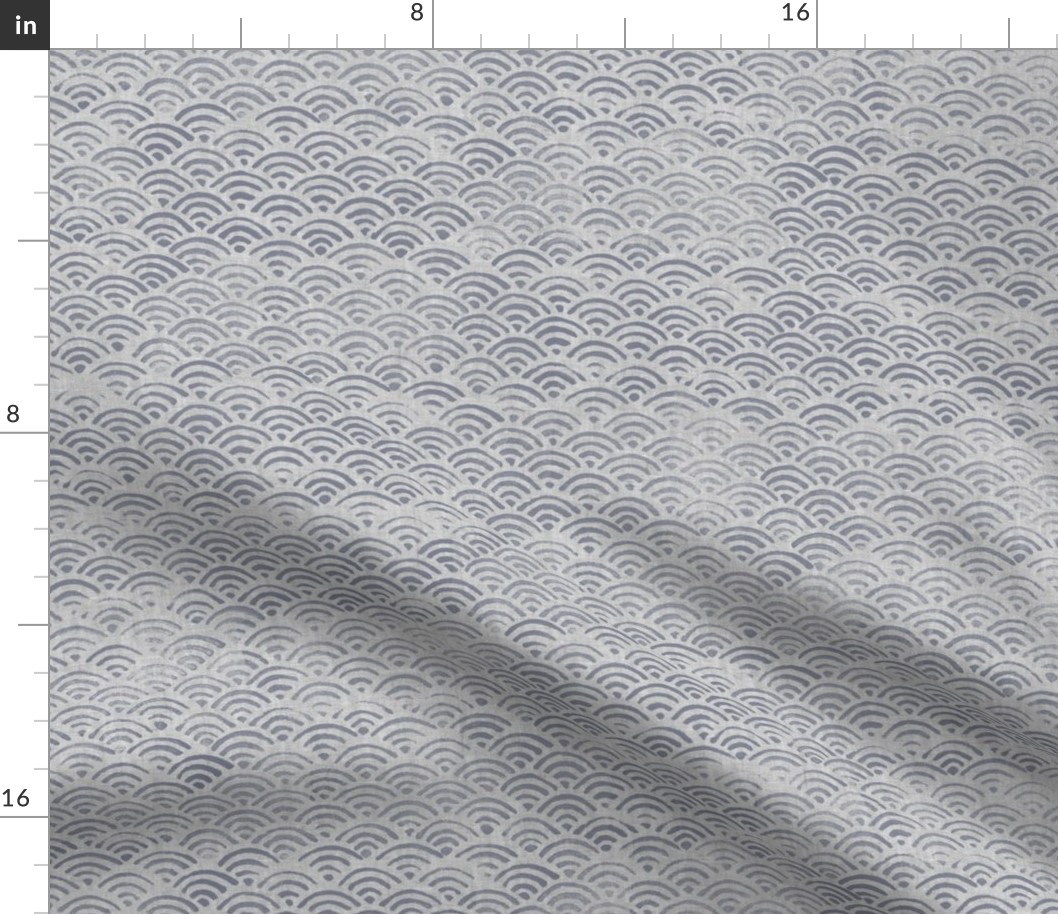 Japanese Block Print Pattern of Ocean Waves (xl scale) | Japanese waves pattern, grey on grey, boho print, neutral decor.