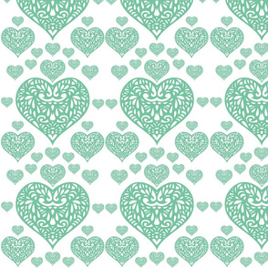Green filigree hearts - D