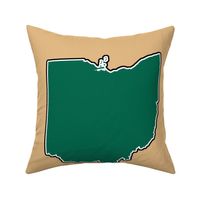 18" Ohio silhouette in football green and white on tan