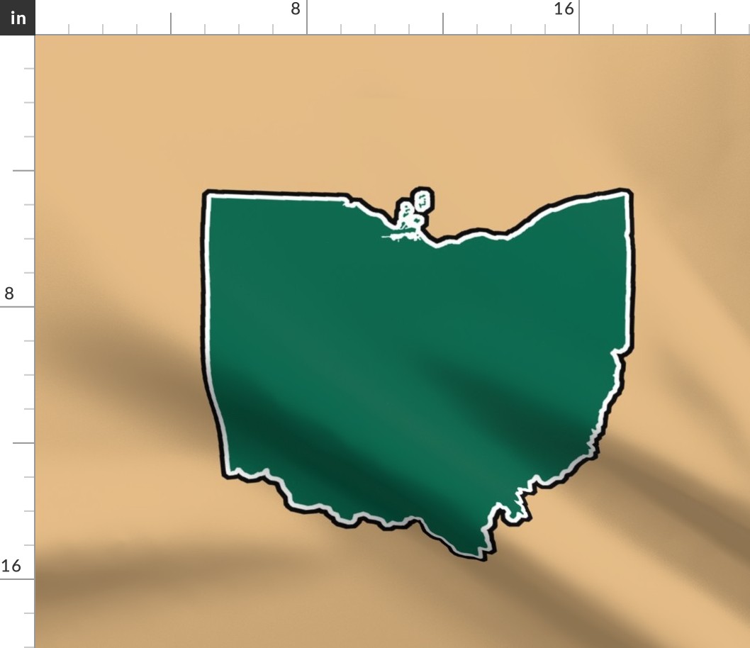 18" Ohio silhouette in football green and white on tan