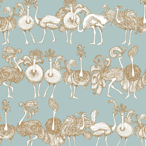 Large Scale Fancy Ostriches in Blue