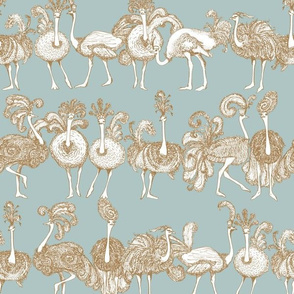 Petite Fancy Ostriches in Blue