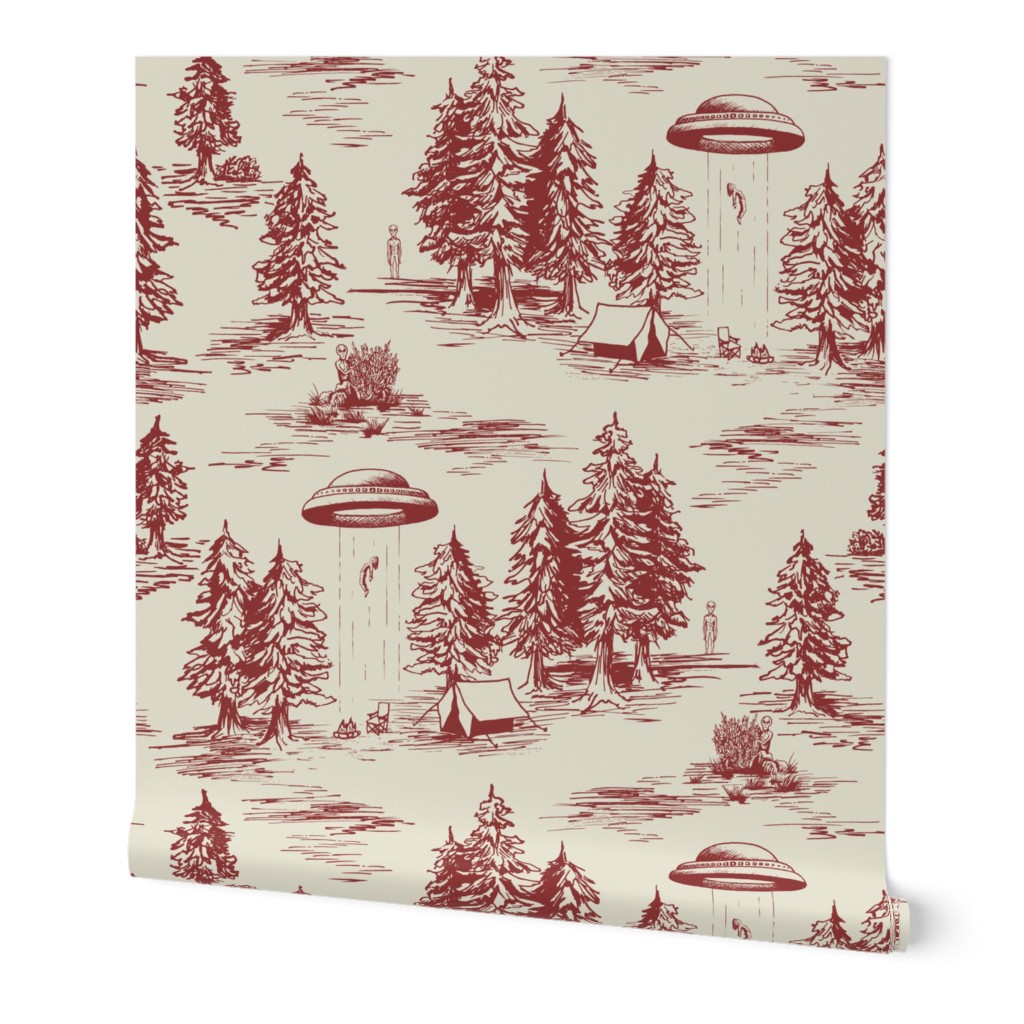 Large-Scale Red Alien Abduction Toile de Jouy