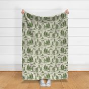 Large-Scale Green Alien Abduction Tiole de Jouy Pattern