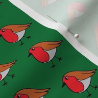 Robin print on festive green