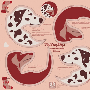 Yin Yang Dogs Puzzle Plushie Pillows- Dalmatian and Doberman- White, Brown and Rust, Fawn- Fat Quarter Cut and Sew Project