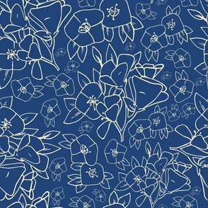 Light yellow floral drawings on dark ocean blue background