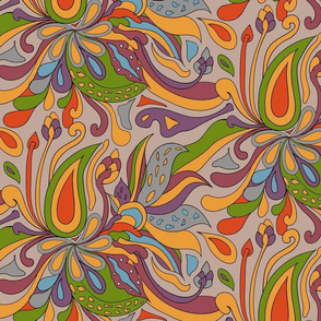 Groovy Mushroom Paisley Florals- 70s- Regular Scale